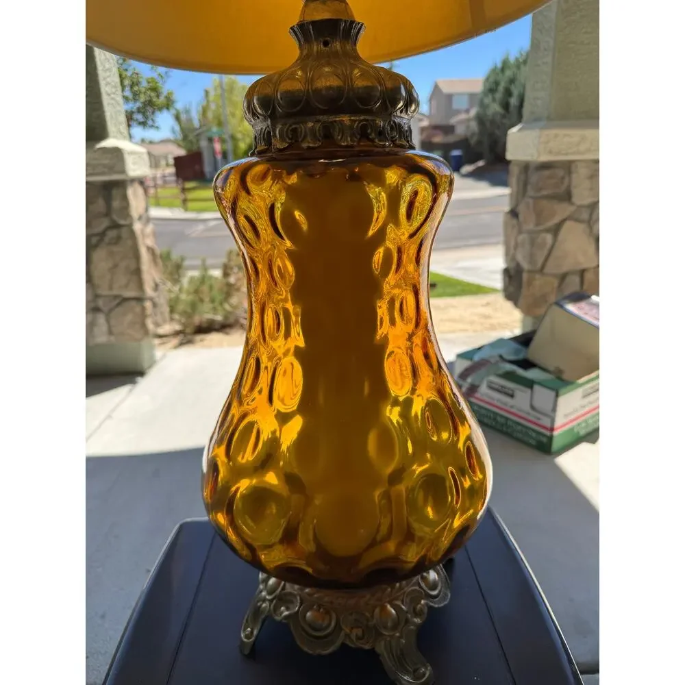 vintage amber glass table lamp prominent 